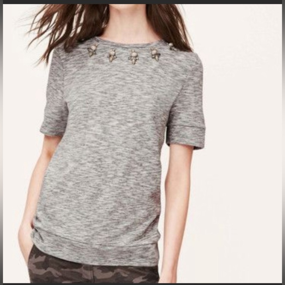Loft jeweled embellished short sleeve top